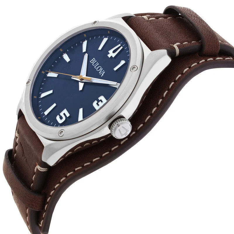 Bulova Men's Watch Marc Anthony Quartz Blue Dial Brown Leather Strap 96A313