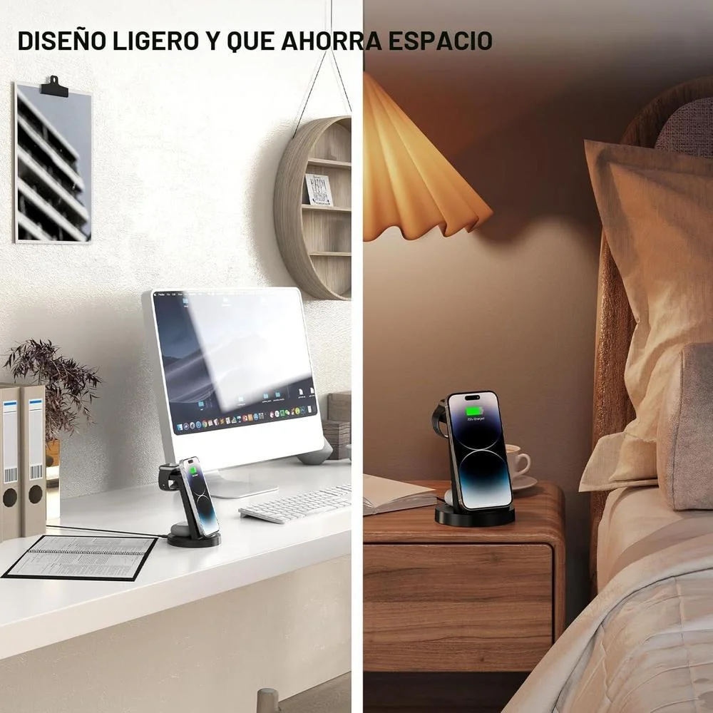Estación de carga 3 en 1 para iPhone y Apple Watch con cargador inalámbrico, compatible con AirPods