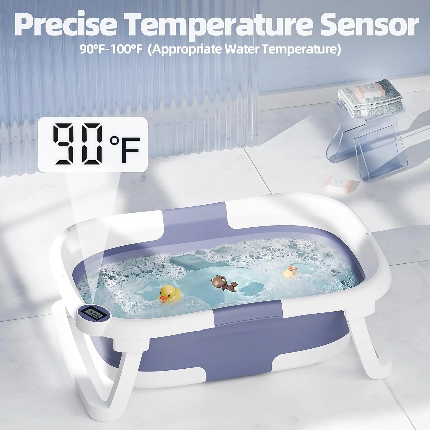 iBabyMax Bañera Plegable para Bebé con Termómetro 0 a 36 Meses Azul