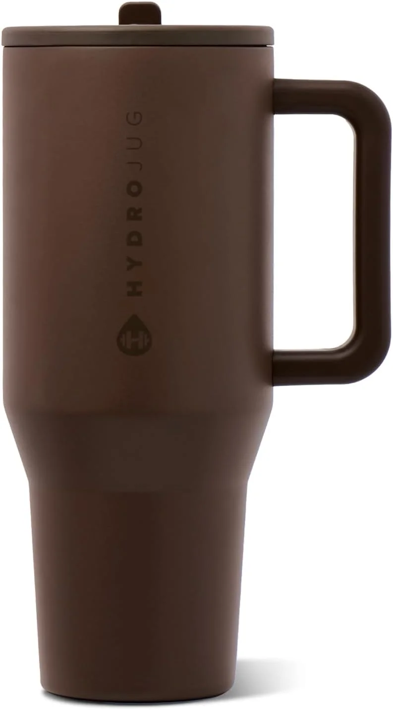 Vaso Tumbler HydroJug Traveler 40oz con Asa y Popote Castaño