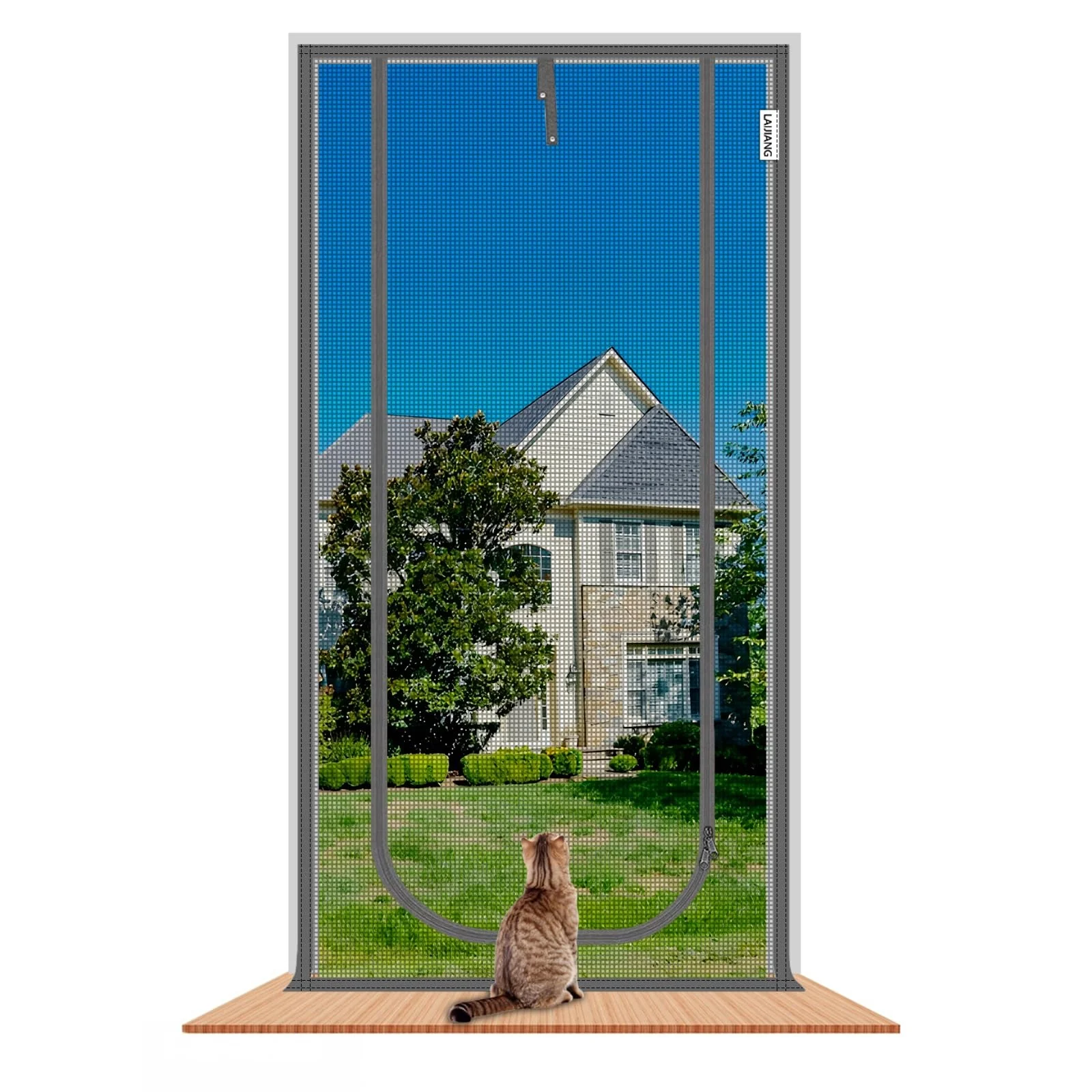 LAIJIANG Reinforced Cat Screen Door with Zipper Fits Openings 42x81''