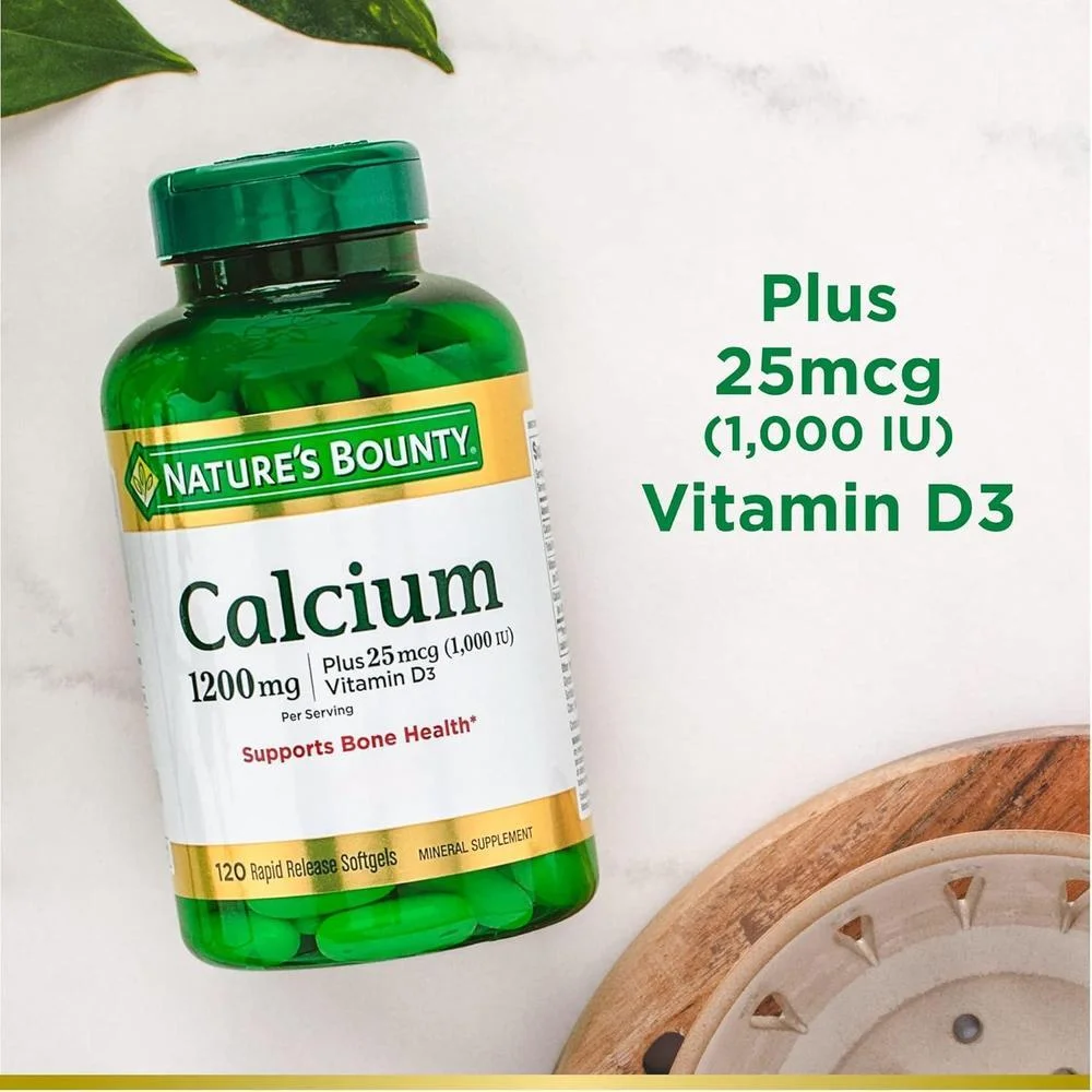 Nature's Bounty Calcio con Vitamina D3 para Salud Ósea, Suplemento de Calcio y Vitamina D, 120 Cápsulas Blandas (2 Paquetes)
