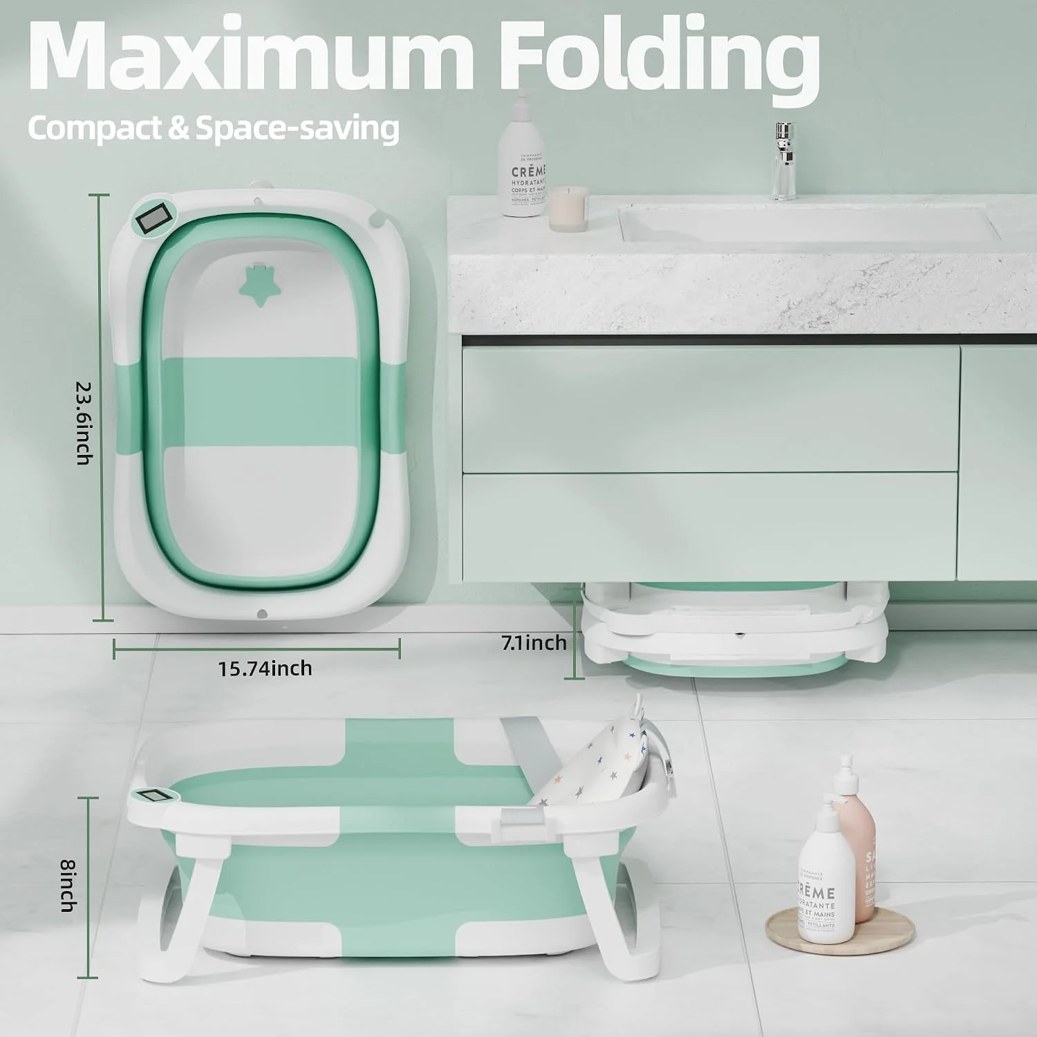 iBabyMax Bañera Plegable para Bebé con Termómetro 0 a 36 Meses Turquesa