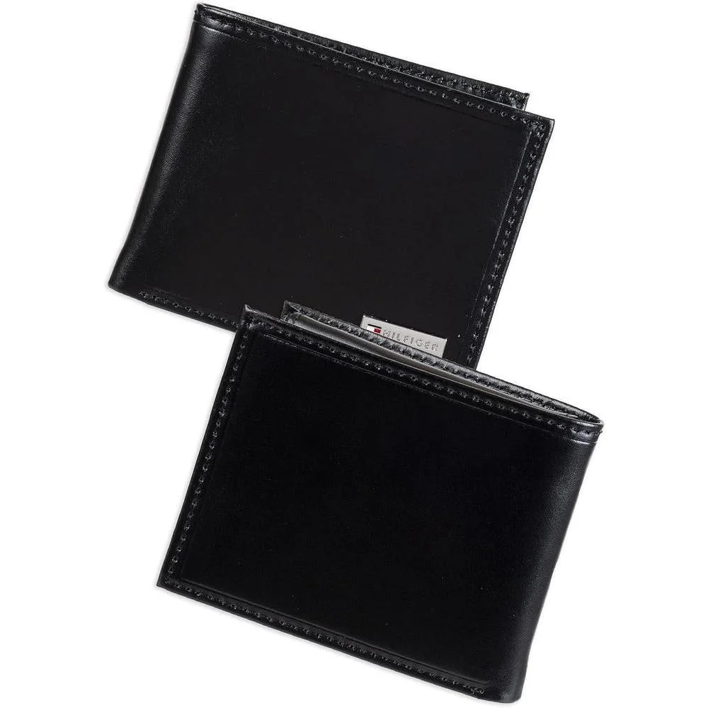 Tommy Hilfiger Cartera Passcase para hombre con diseño bifold slim y ventana ID removible, hecha de cuero de alta calidad
