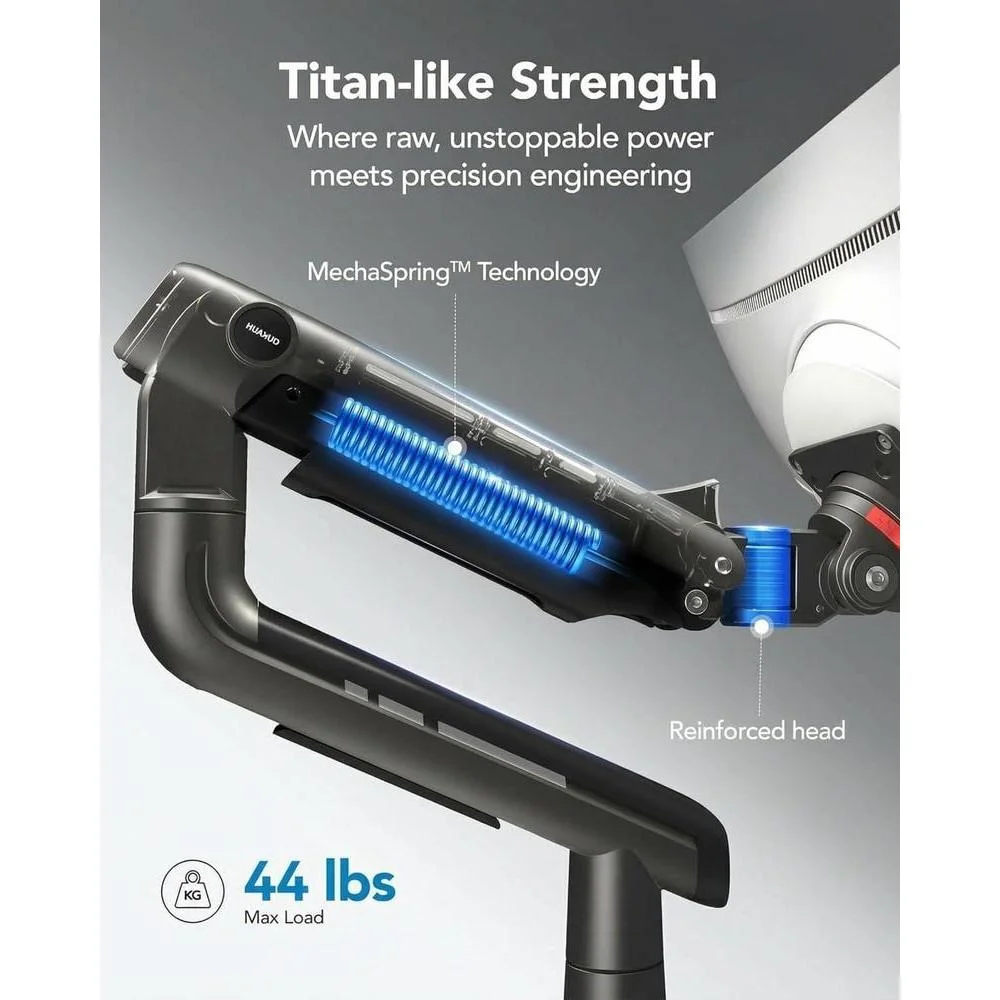 HUANUO TitanLift brazo de monitor resistente para pantallas grandes, ajustable, soporte de escritorio para juegos único con doble abrazadera