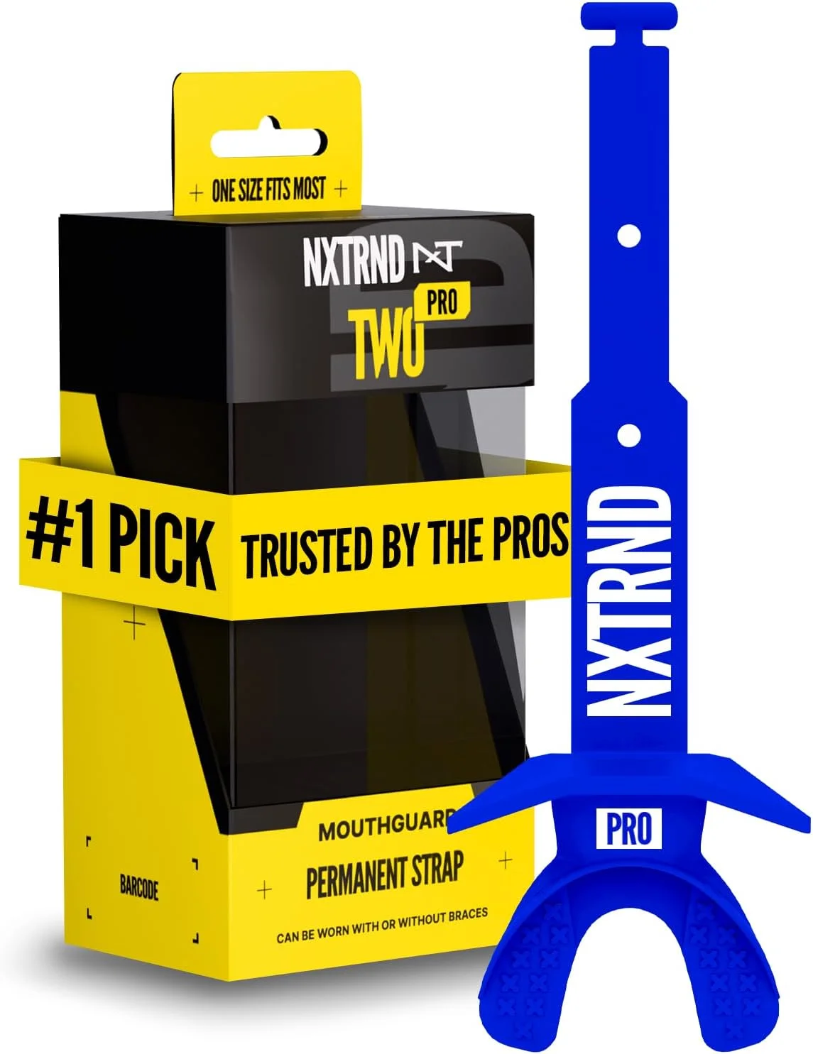 Nxtrnd Two Pro Football Mouth Guard, Permanent Strap, Fits Adult & Youth (Blue)