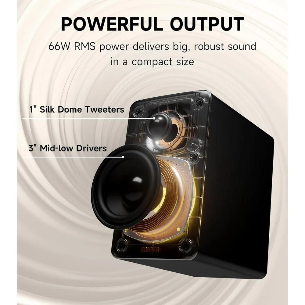 Edifier Altavoz Multimedia M60 con Bluetooth 5.3, 66W RMS y Audio de Alta Resolución, LDAC, Entradas USB-C y AUX, Diseño Compacto para Escritorio