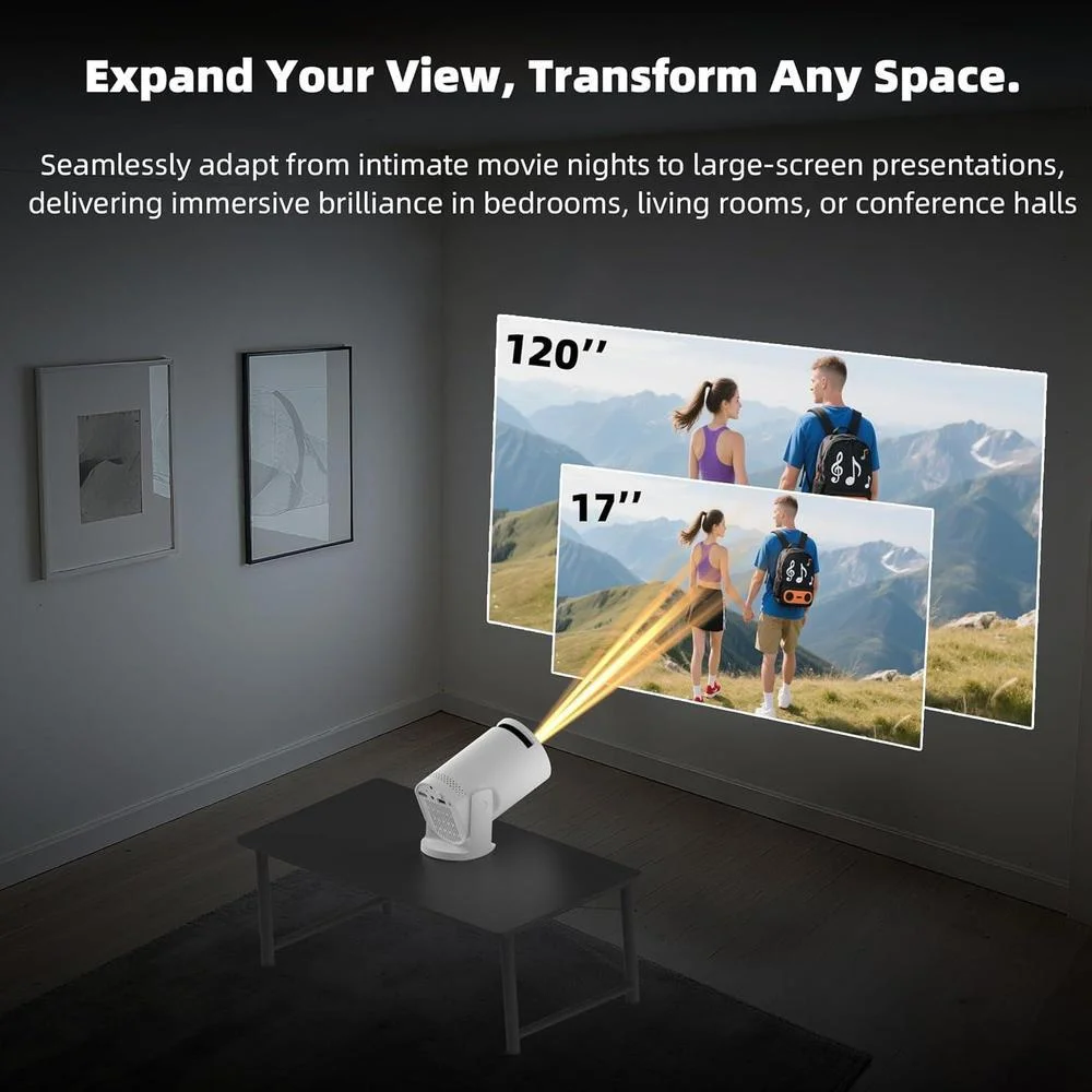 Mini proyector inalámbrico con WIFI 6 y Bluetooth, compatible con 4K y 1080P, diseño portátil giratorio compatible con múltiples dispositivos