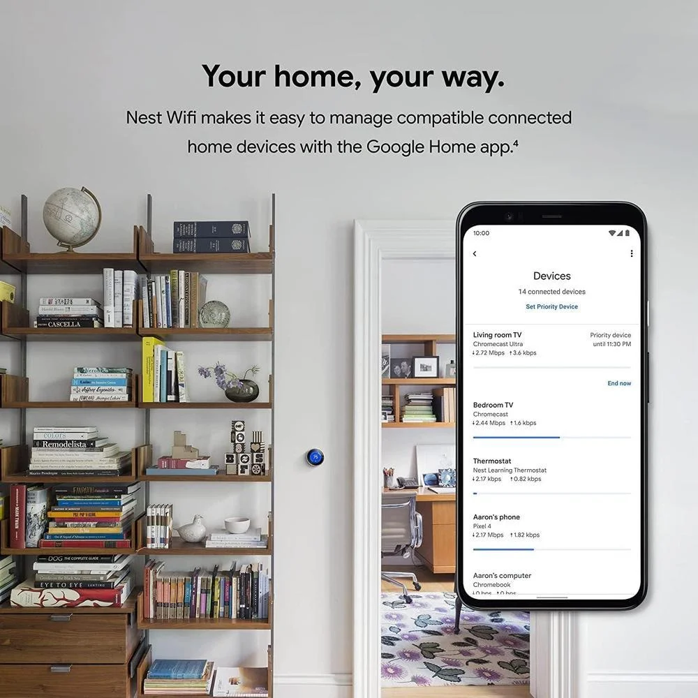Router y extensor Nest WiFi con altavoz inteligente, compatible con Google WiFi, color blanco, paquete de 3