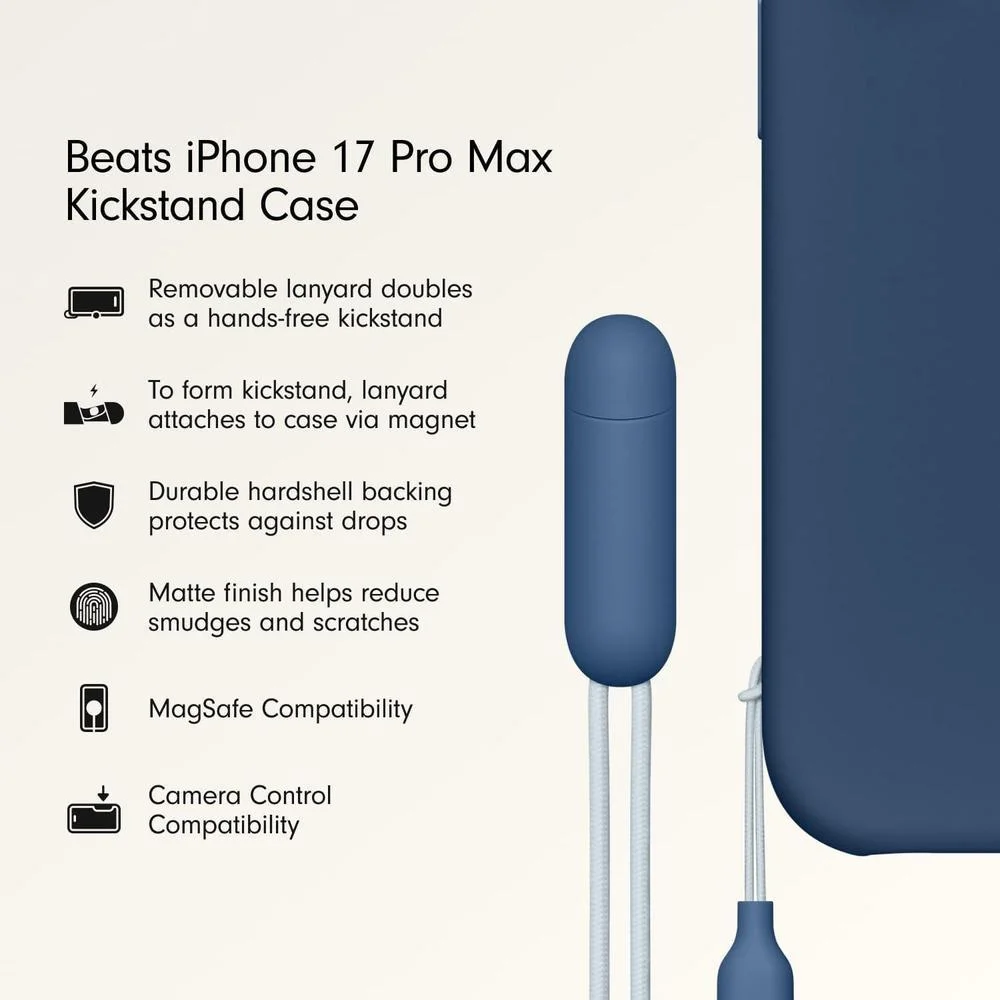 Funda atril para iPhone 17 Pro Max con MagSafe, control de cámara, soporte y cordón, acabado mate y forro de microfibra