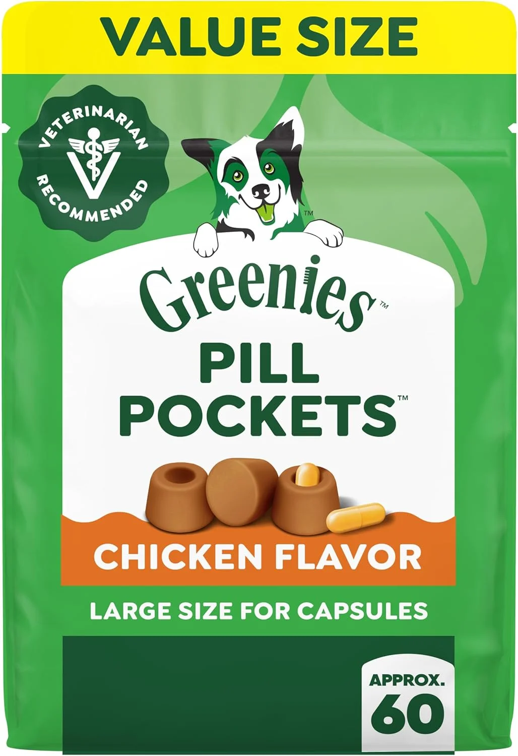 Greenies Pill Pockets Tamaño Grande para Perros, Sabor Pollo, 15.8 oz