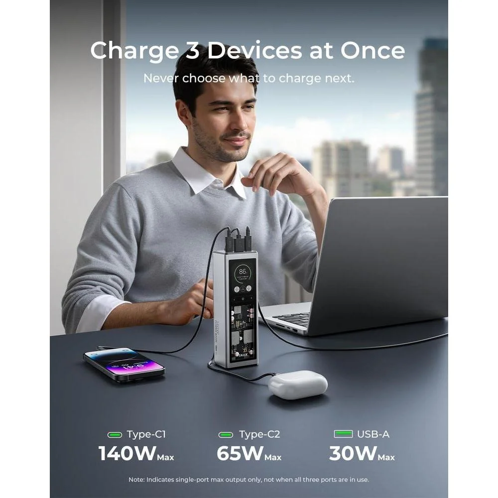 Banco de energía TALIX 140W con 20000mAh, cargador portátil PD 3.1, carga rápida, 3 puertos, pantalla digital para MacBook y más