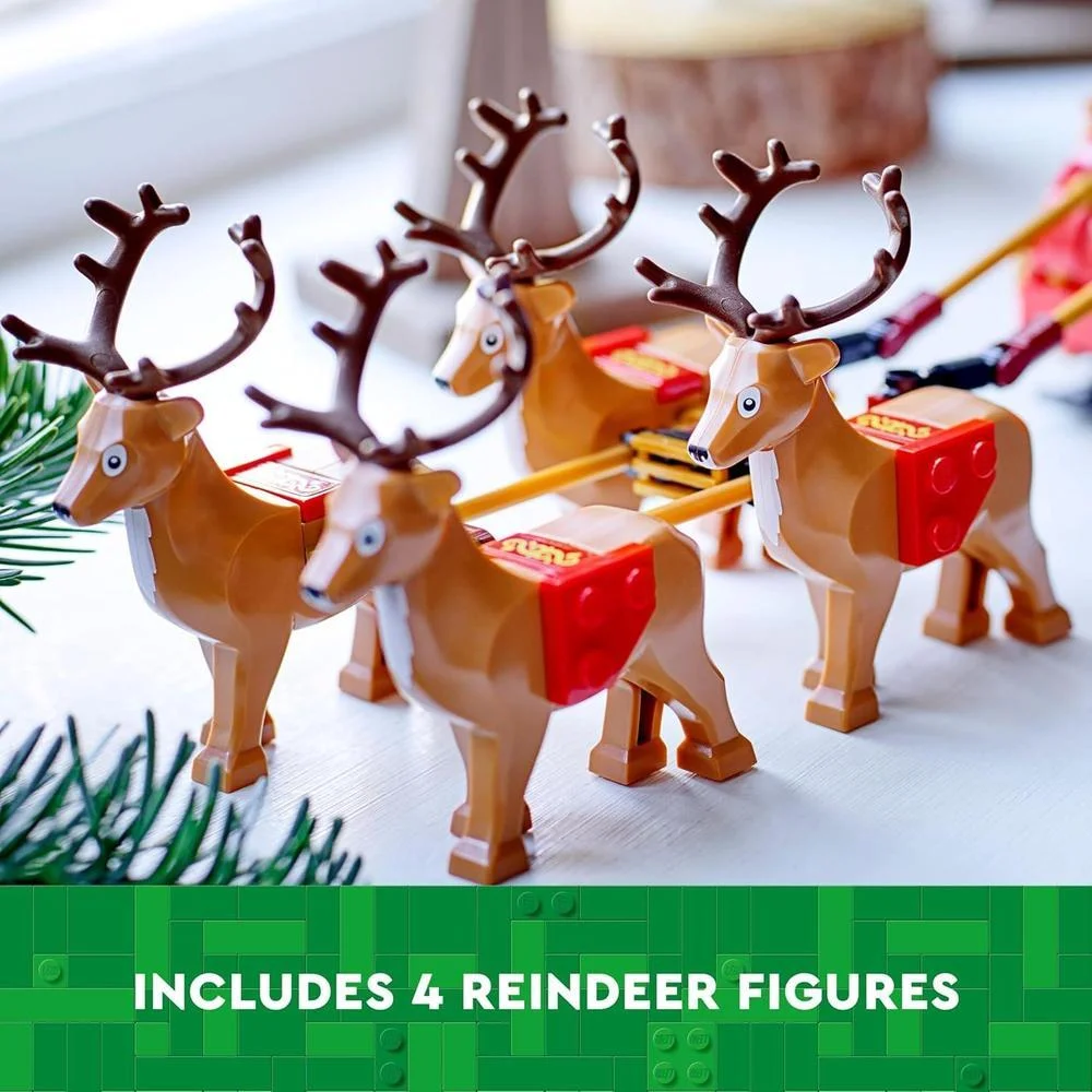 Juego exclusivo LEGO Trineo de Santa con figura de Papá Noel y renos, ideal para amantes de la Navidad y LEGO