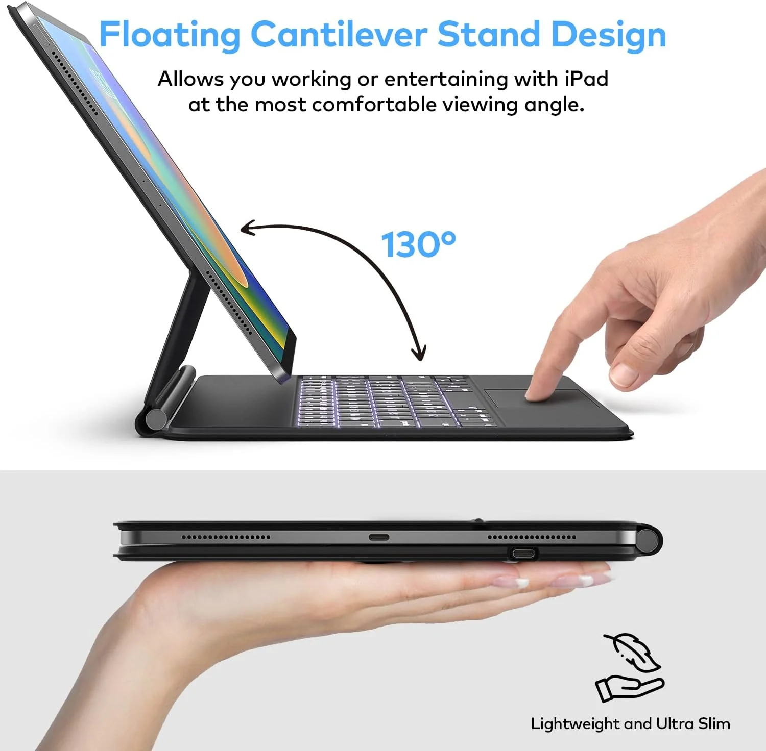 Funda con Teclado runelk para iPad Air 11" (M4/M3/M2) y Pro 11" - Negro Carbón