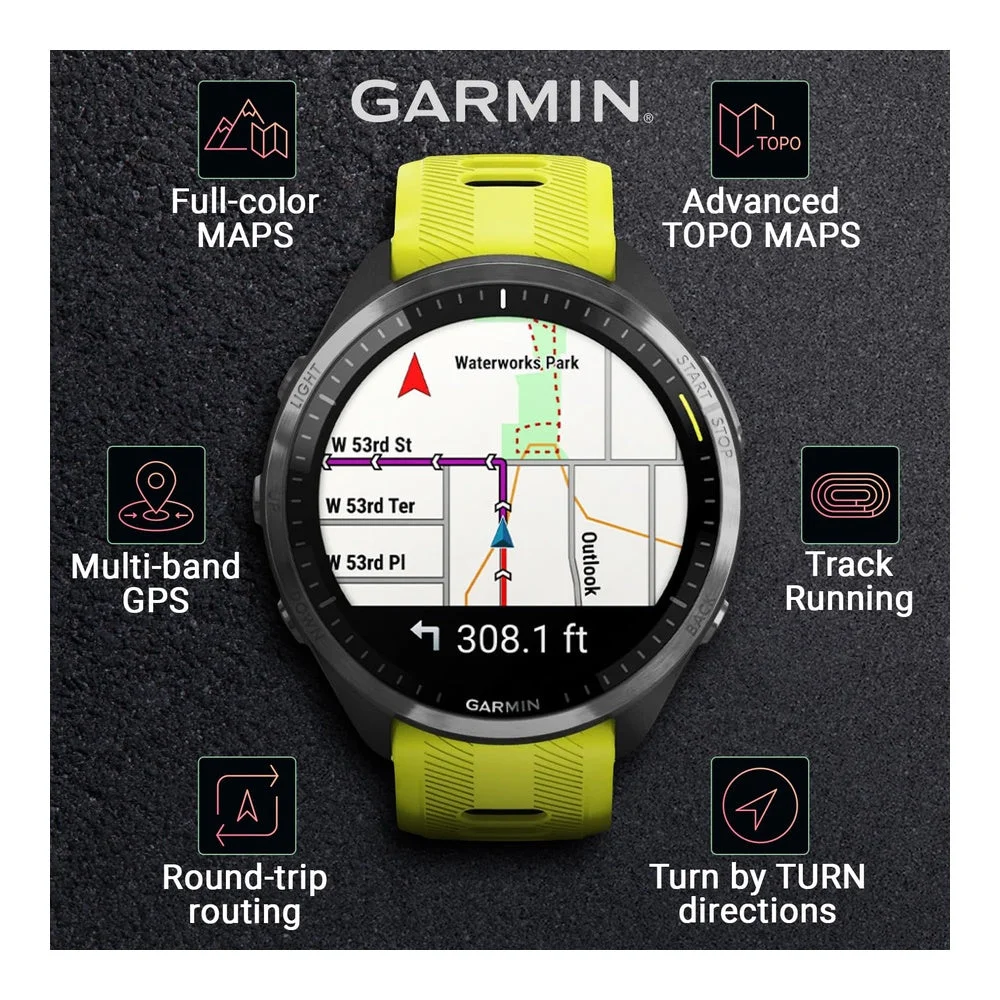 Garmin Forerunner 965 Smartwatch Premium, 1,4 Pulgadas, AMOLED, 32GB, GPS, Gris Carbón Y Amarillo