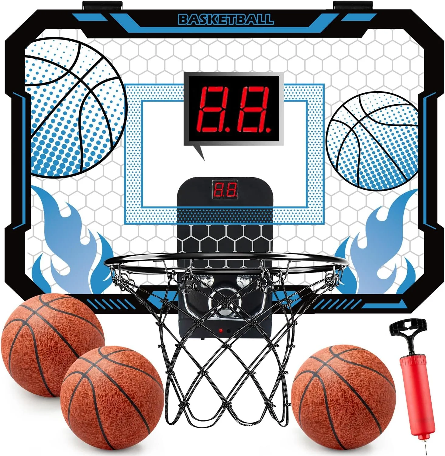 Indoor Basketball Hoop for Kids with Scoreboard Over the Door Basketball Hoop with 3 Balls Basketball Toys Gifts for 5 6 7 8 9 10 11 Years Old Boys Girls Mini Hoop for Bedroom and Birthday/Christmas