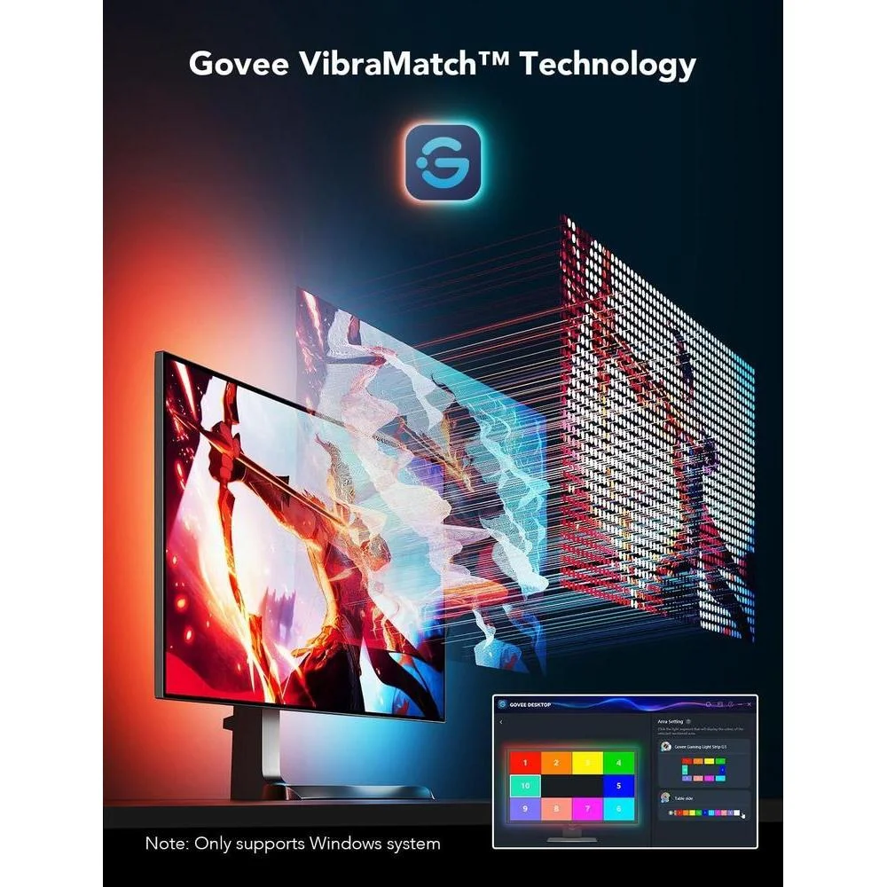 Govee Luz de juego para monitor G1, retroiluminación LED RGBIC adaptable a monitores curvos, con múltiples modos de escena