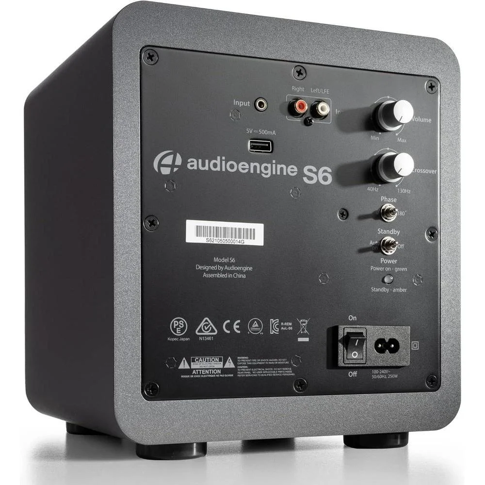 Audioengine Subwoofer S6, altavoz compacto con graves profundos y potencia de 210 W para TV y cine en casa