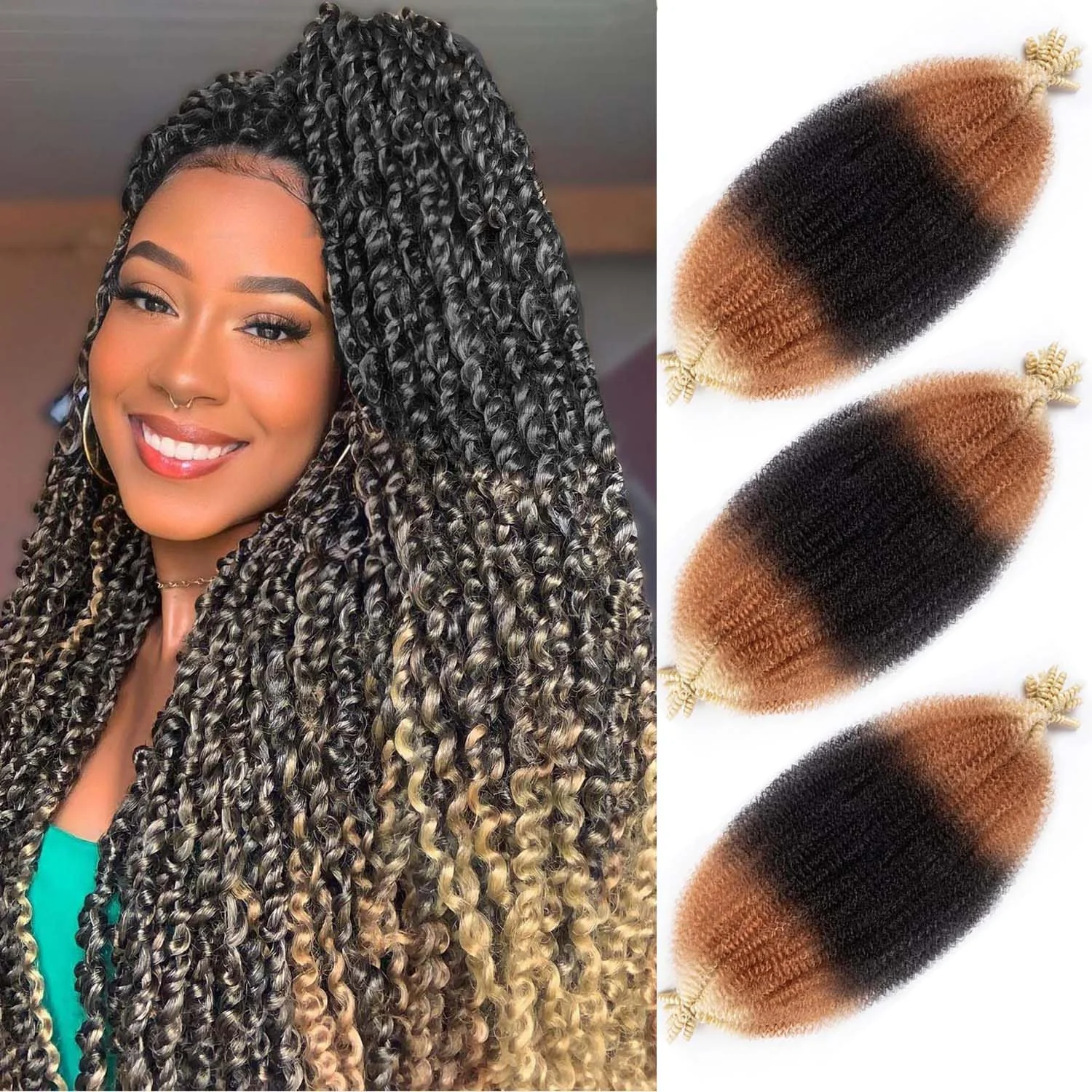 Extensiones de cabello Afro Twist Hair 24 pulgadas pack de 3 color 1B/27/613