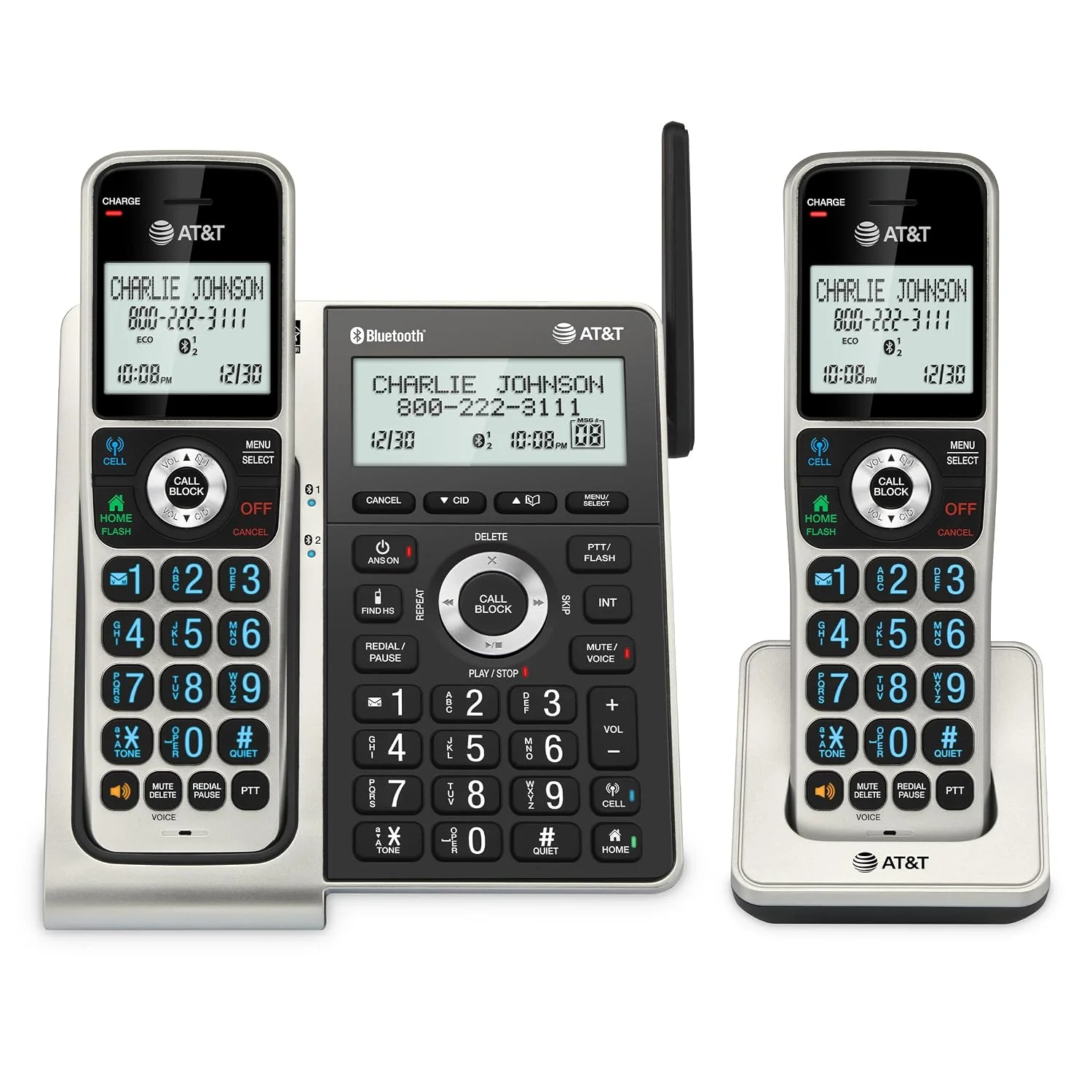 Teléfono fijo inalámbrico AT&T BL3107-2 DECT 6.0 con 2 auriculares y bloqueador de llamadas