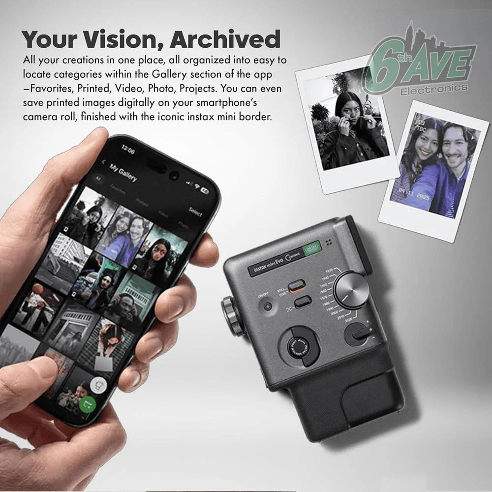 Paquete Fujifilm Instax Mini Evo Híbrida, Cámara Instantánea 3 en 1 con Bluetooth y Efectos Vintage