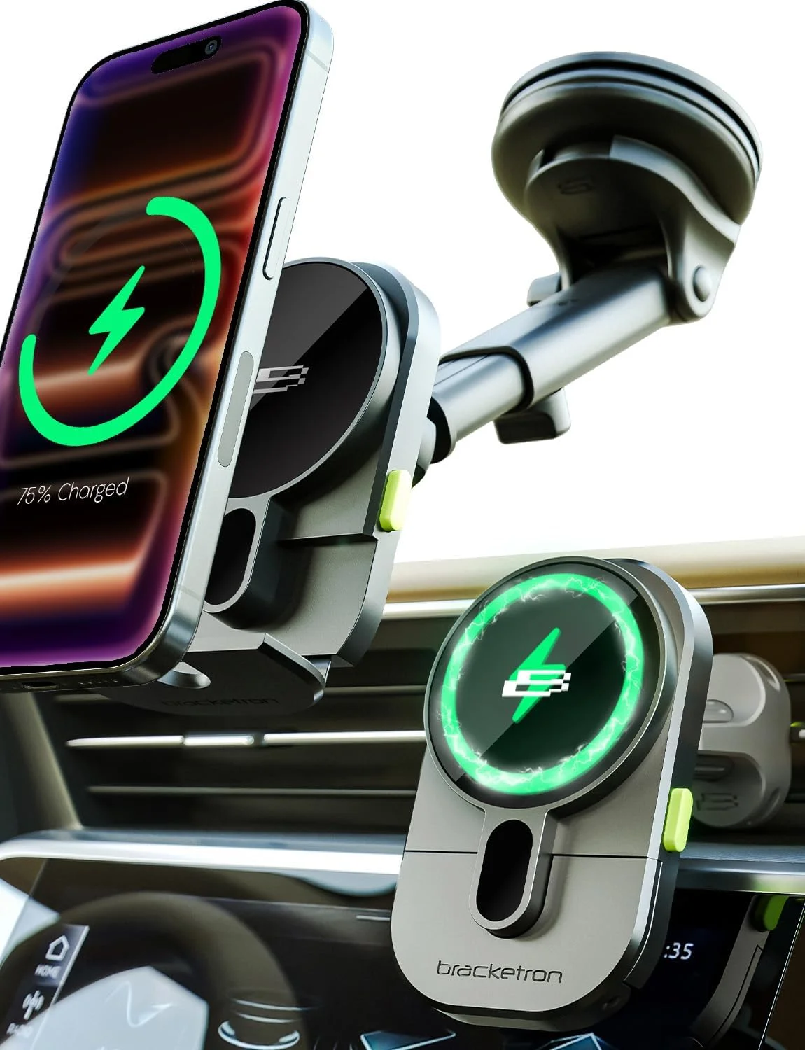 Soporte magnético para celular Bracketron MagAlign con carga inalámbrica 15W