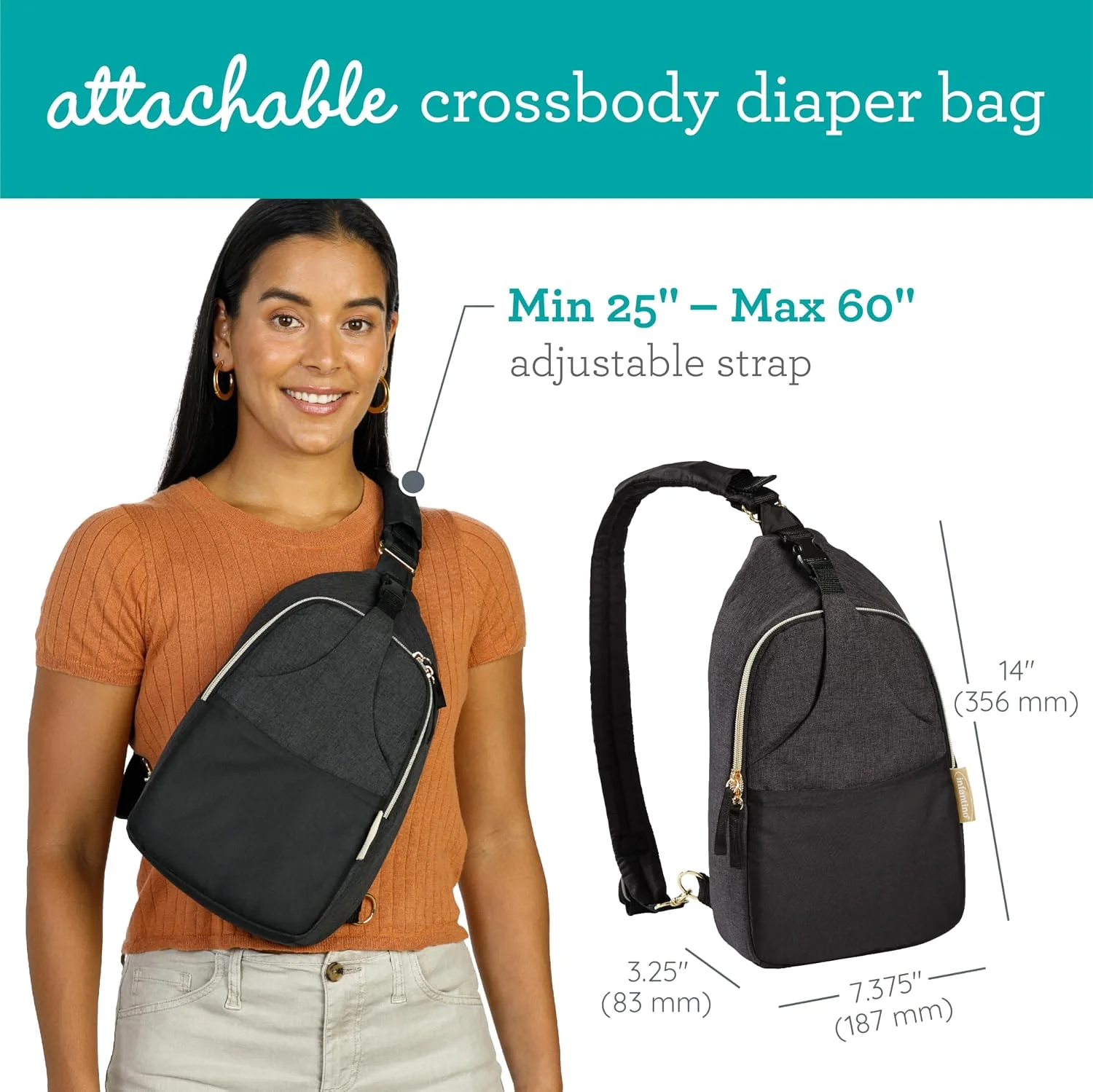 Infantino Flip 4 en 1 Portabebés con Bolso Pañalero Negro y Dorado