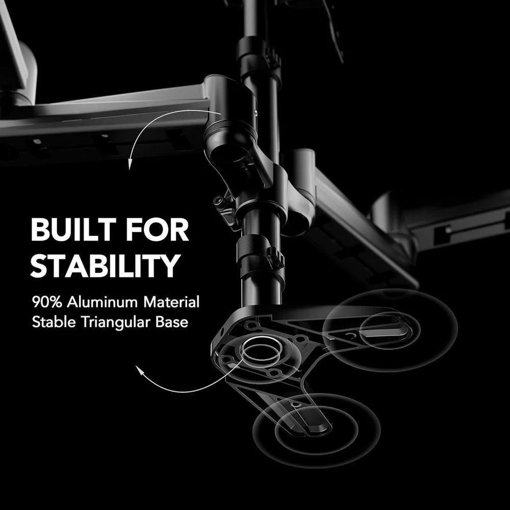 Soporte triple HUANUO para monitores de hasta 32 pulgadas, ajuste en inclinación, giro y diferentes opciones de montaje