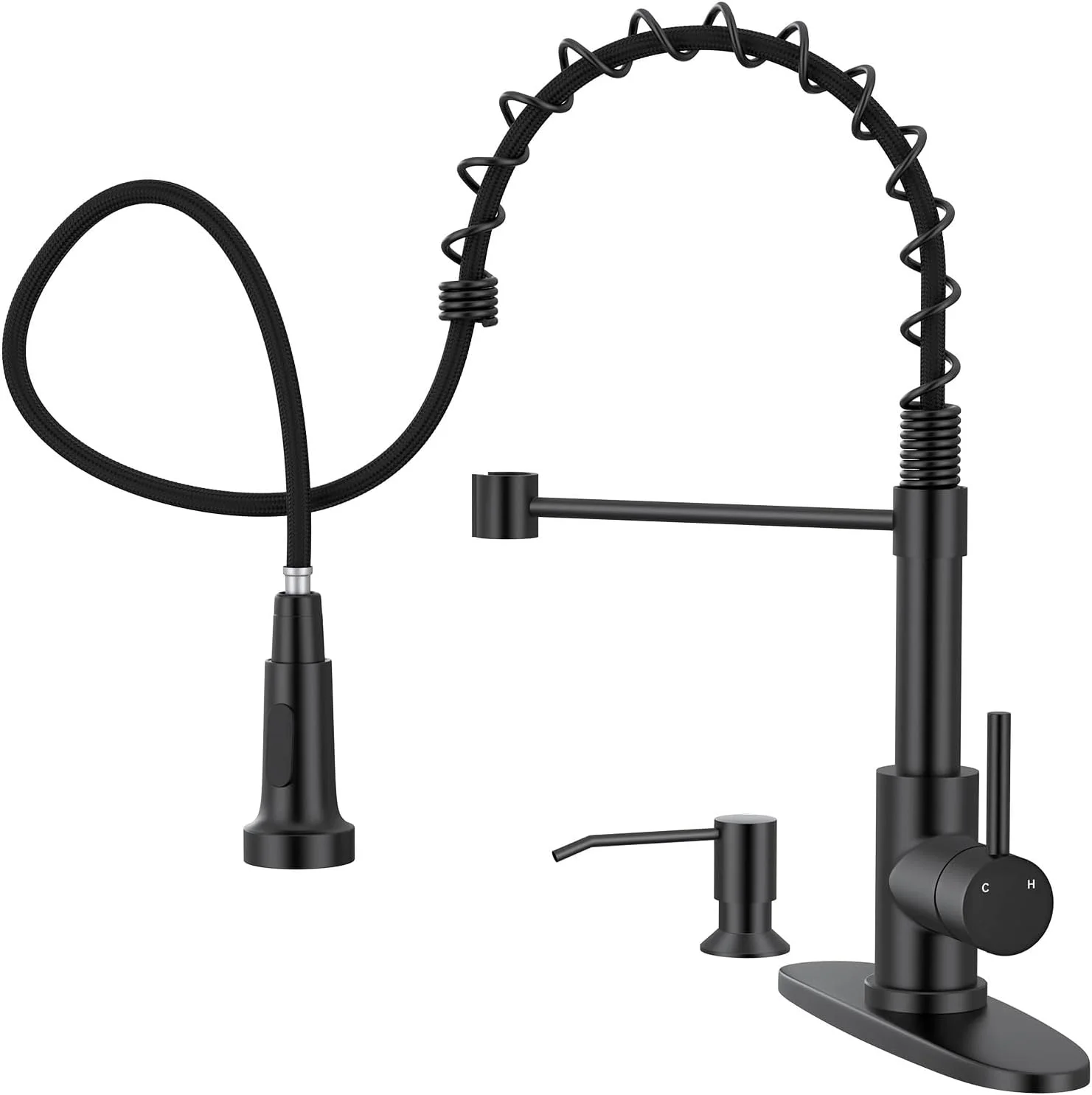 Arofa Kitchen Faucet with Pull Down Sprayer, Brushed Nickel Kitchen Sink Faucet 1-3 Hole Single Handle High Arc Stainless Steel Commercial Modern Kitchen Faucets for RV/Laundry/Outdoor/Bathroom Sink