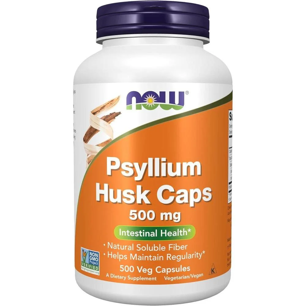 NOW Foods Supplements, Psyllium Husk Caps 500 mg, Non-GMO Project Verified, Natural Soluble Fiber, Intestinal Health*, 500 Veg Capsules