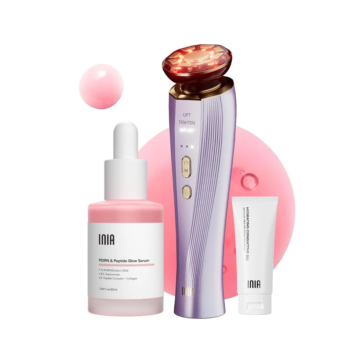 Dispositivo facial Inia Flare 3 en 1 con microcorriente y terapia de luz roja