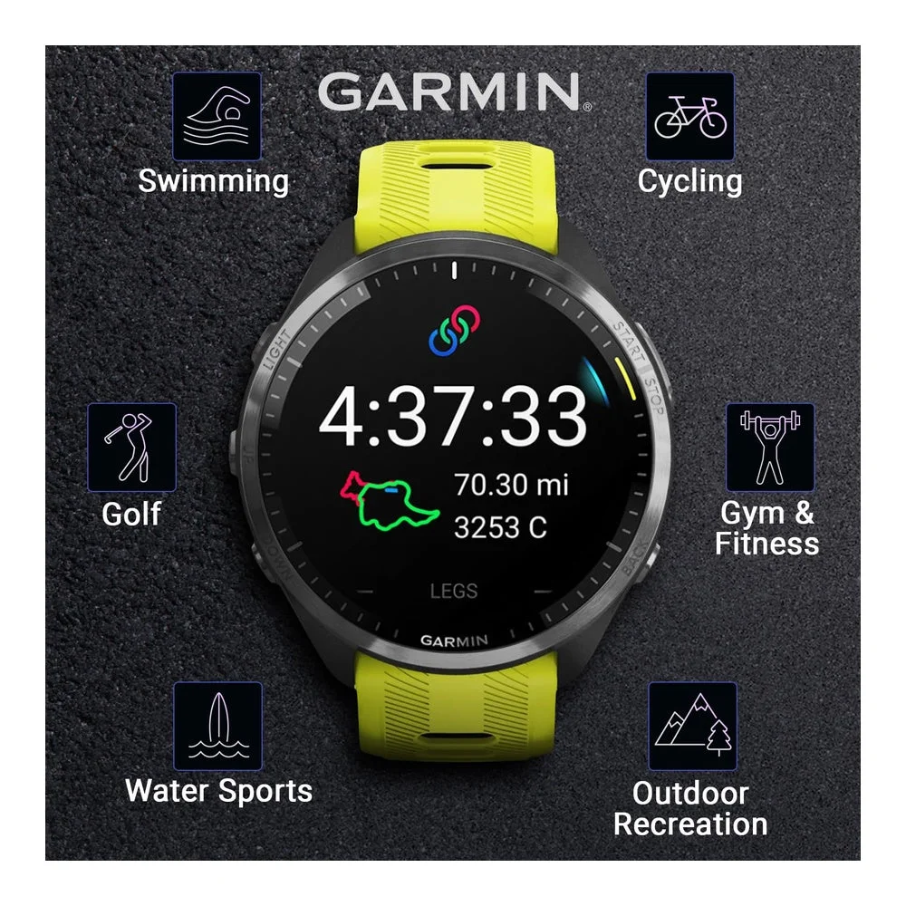 Garmin Forerunner 965 Smartwatch Premium, 1,4 Pulgadas, AMOLED, 32GB, GPS, Gris Carbón Y Amarillo