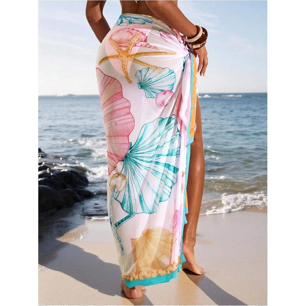 Floerns Cover Up de Vacaciones para Mujer, Pareo de Playa Floral Transparente con Falda Envolvente