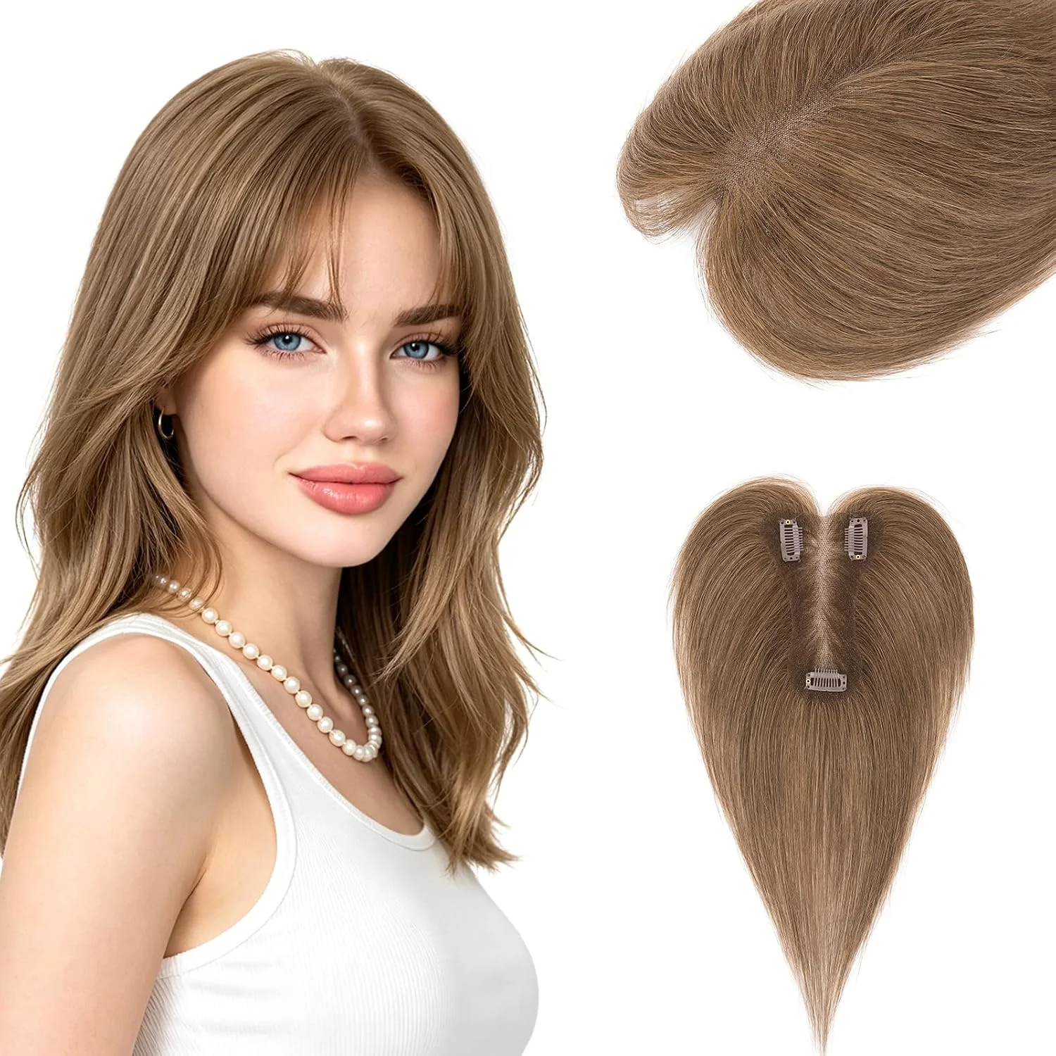 Flequillo postizo Hairro cabello humano real marrón medio 10 pulgadas con clips