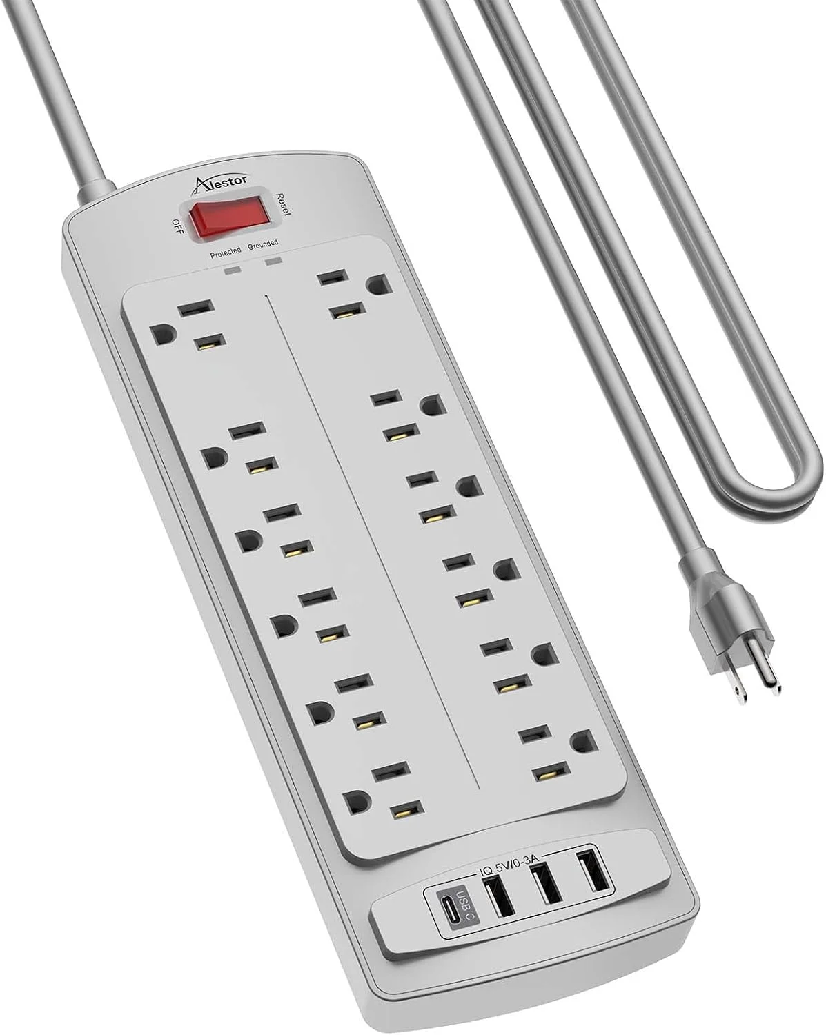 ALESTOR 10 Ft Surge Protector Power Strip with 12 Outlets and 4 USB Ports