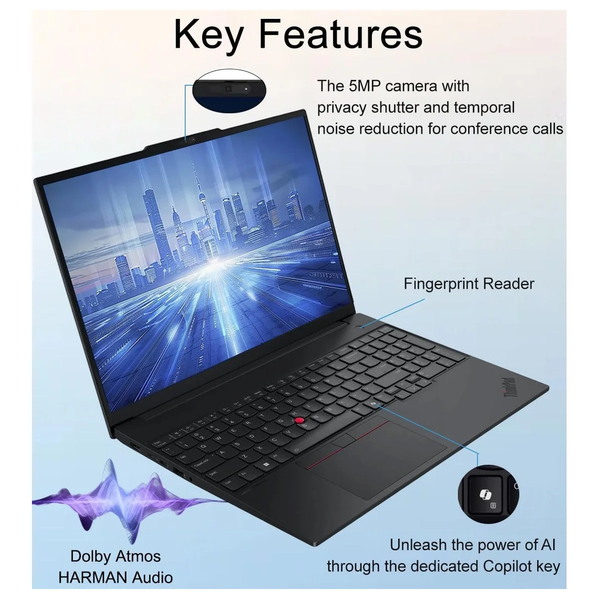 Lenovo Thinkpad 16" Ultraslim Laptop, Intel Core Ultra 7, 16GB RAM, 512GB SSD, Windows 11 Pro, Lector De Huellas, Negro