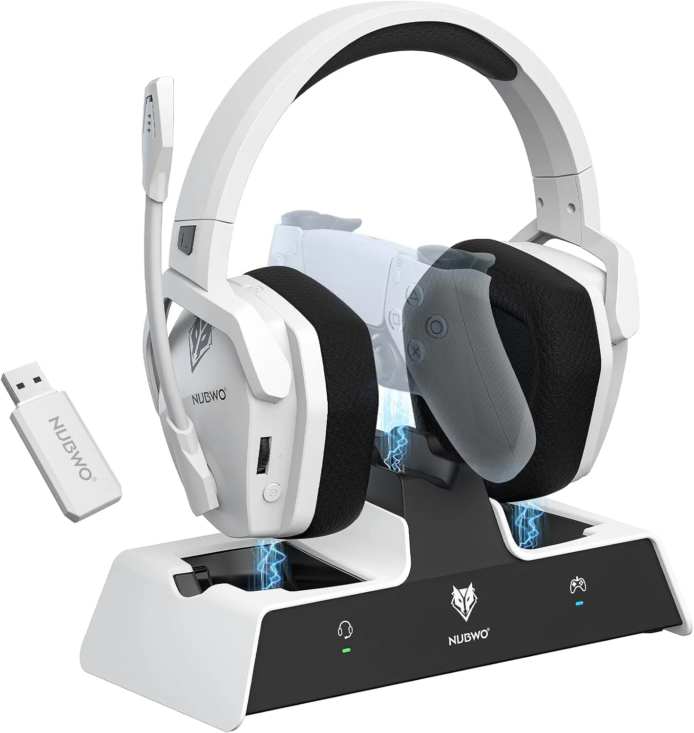 Audífono gamer inalámbrico NUBWO G06 Pro con estación de carga para PS5, blanco