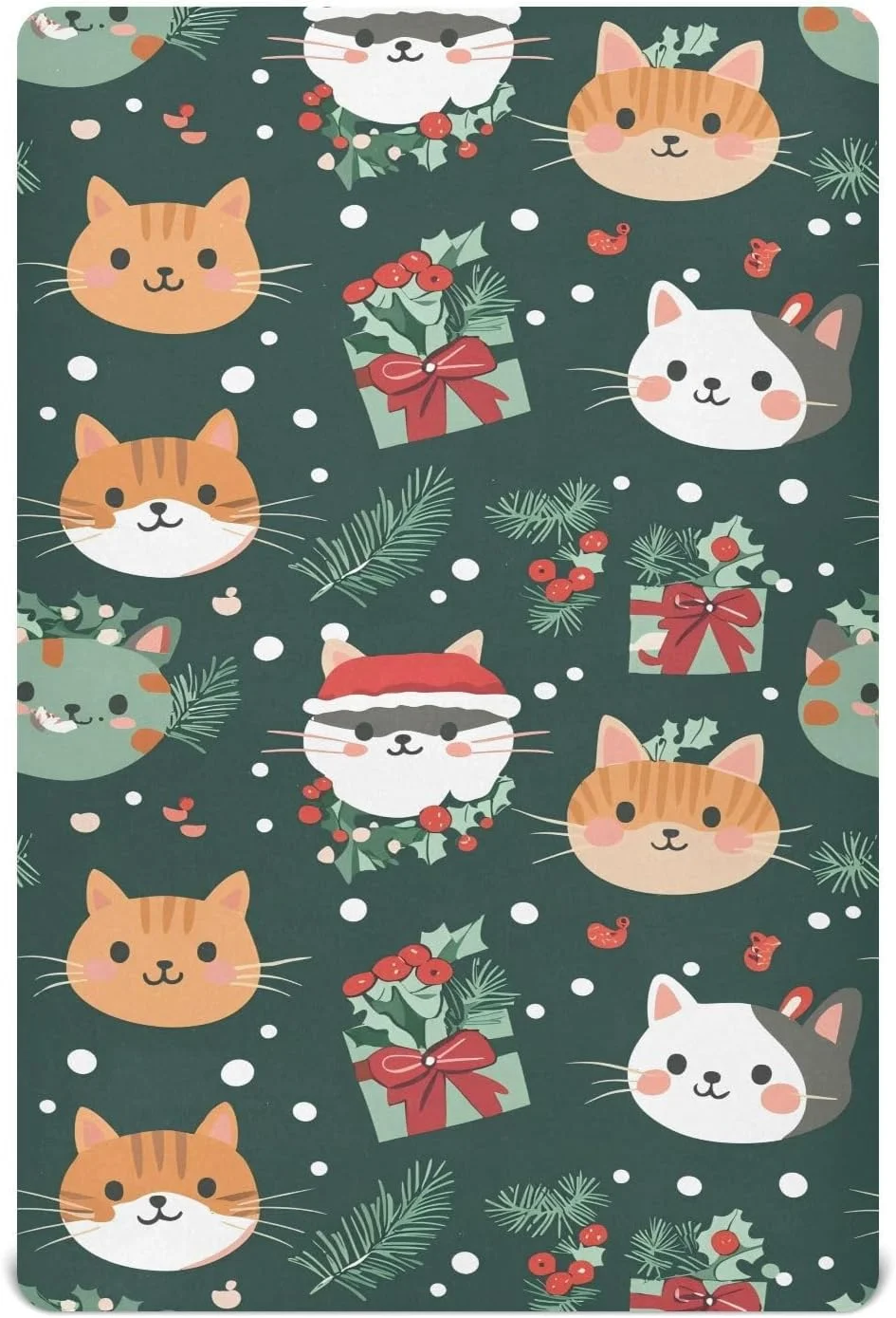 Crib Sheets for Boys Christmas Kawaii Cats Baby Girl Sheets,Neutral Mini Crib Mattress Sheets,Crib Mattress 52 * 28 * 9In