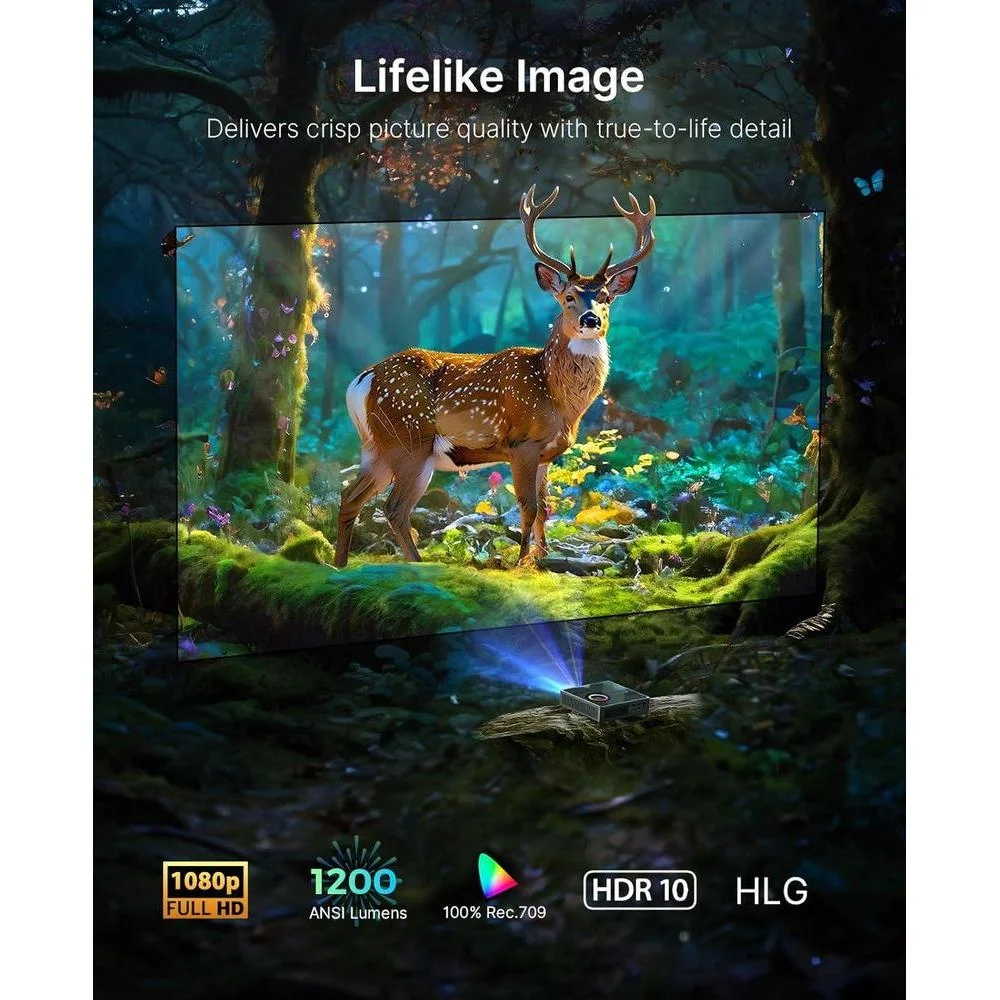 Proyector láser portátil NexiGo Nova Mini, Google TV, Netflix, 1080p FHD, contraste 15000:1 SAE, 3D, autoajuste, Dolby 8W
