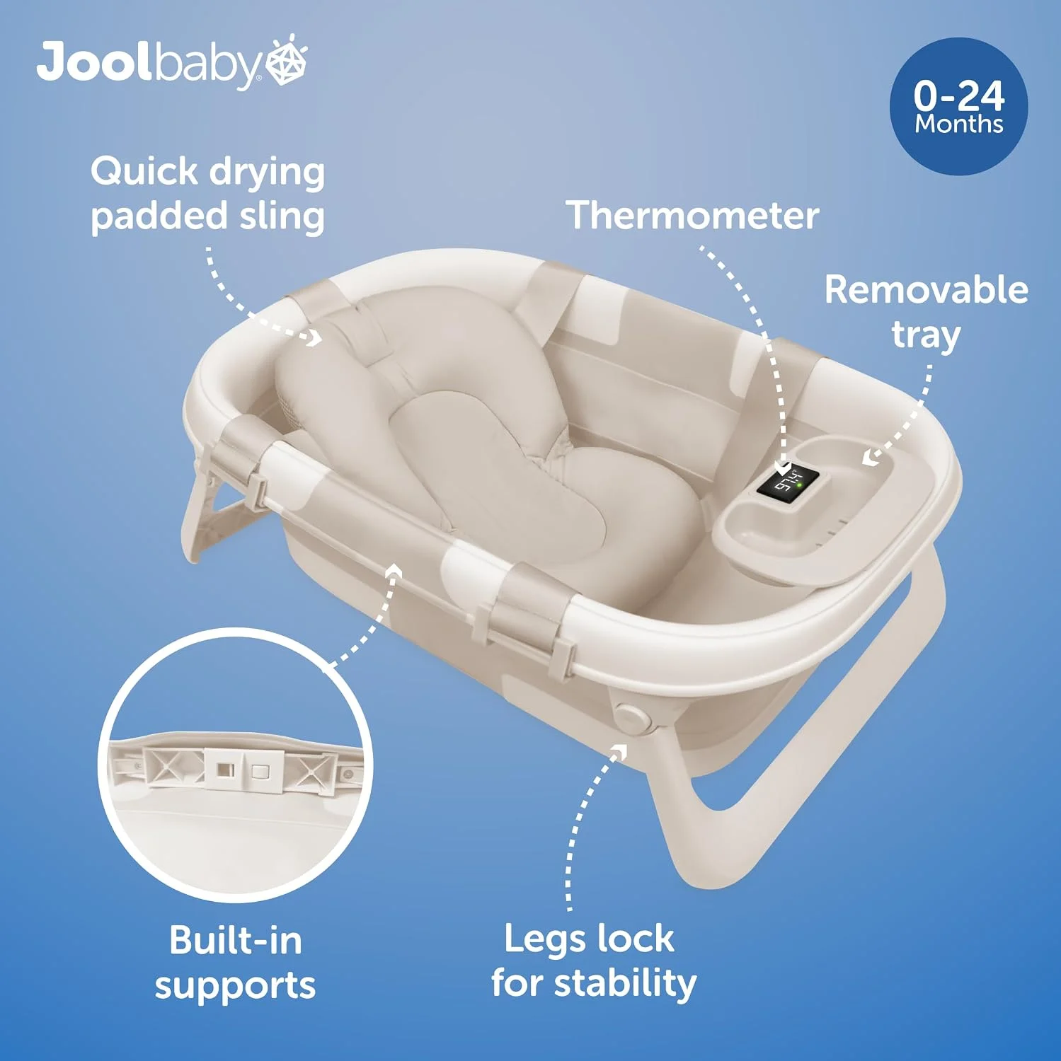 Jool Baby Bañera Plegable Portátil para Bebé con Termómetro Oat