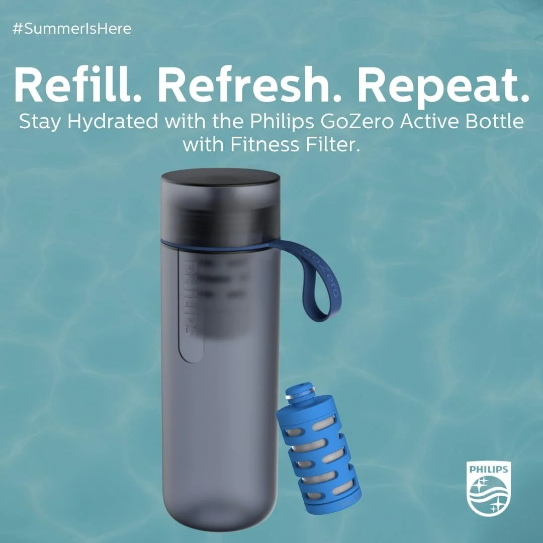 PHILIPS Water GoZero Active - Botella de agua sin BPA con filtro de agua para fitness