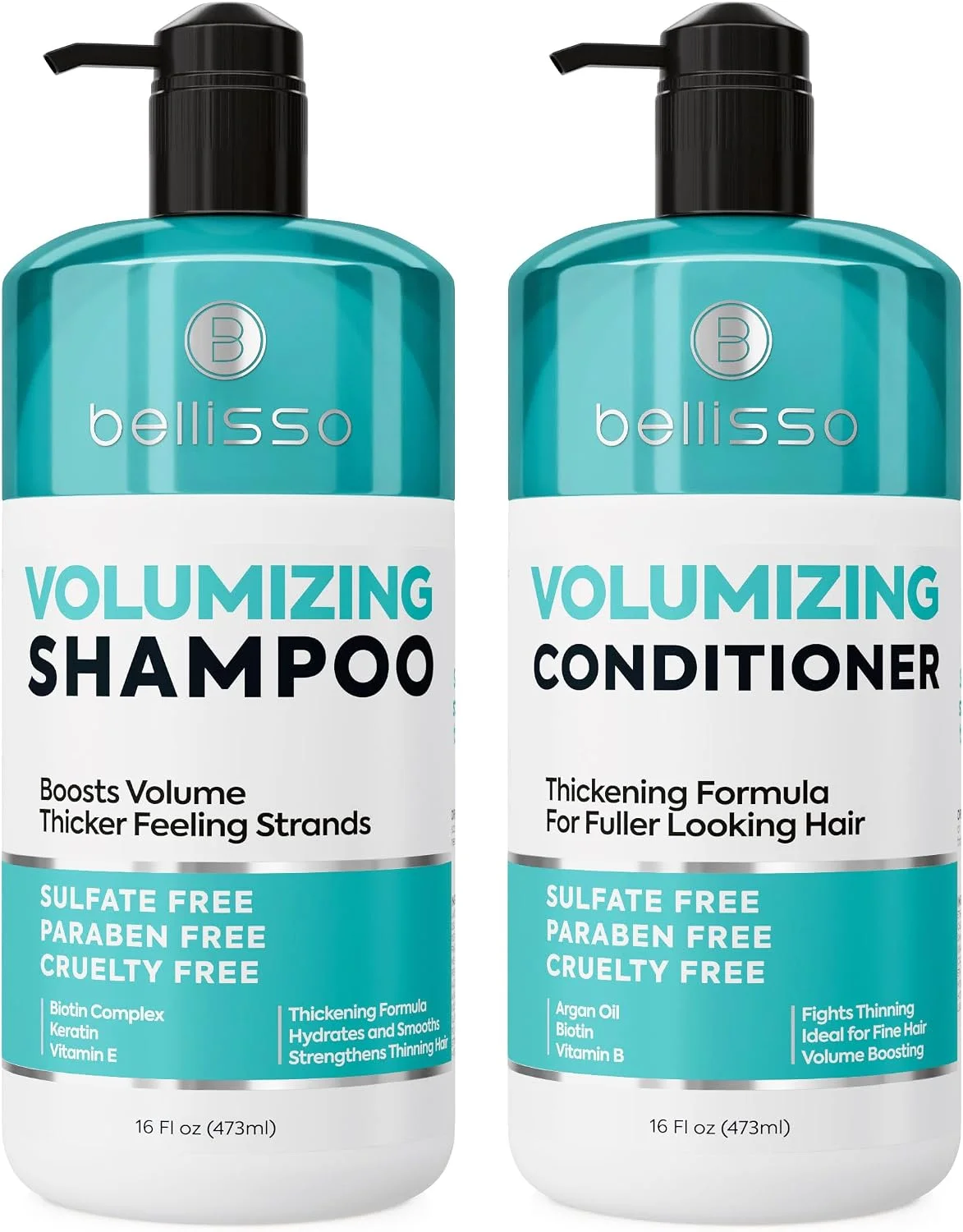 Volumizing Shampoo and Conditioner Set - Sulfate Free, Thickening Formula for Fine and Thin Hair - Volume Boost, Professional Salon Hair Care for Men and Women - 16 Fl Oz (Set of 2)