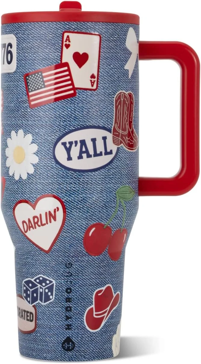 Vaso Tumbler HydroJug Traveler 32oz con Aislamiento, Asa y Popote American Honey