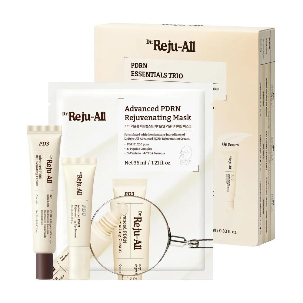 Set De Cuidado Facial Coreano PDRN Essentials Trio Con Crema, Sérum De Labios Y Mascarilla Para Hidratación