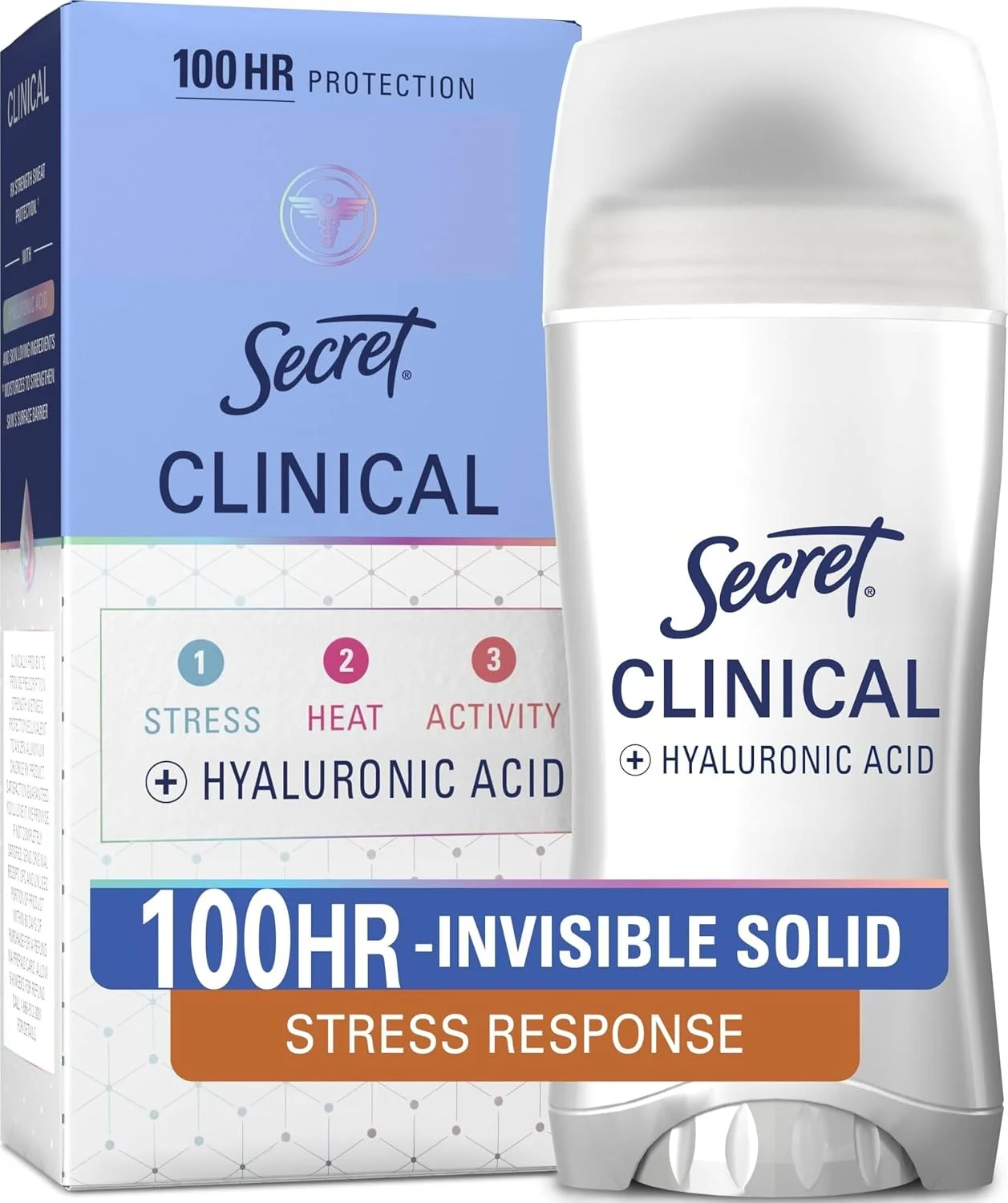 Desodorante Antitranspirante Secret Clinical Strength 100HR para Mujer, Sólido Invisible, 73.9g