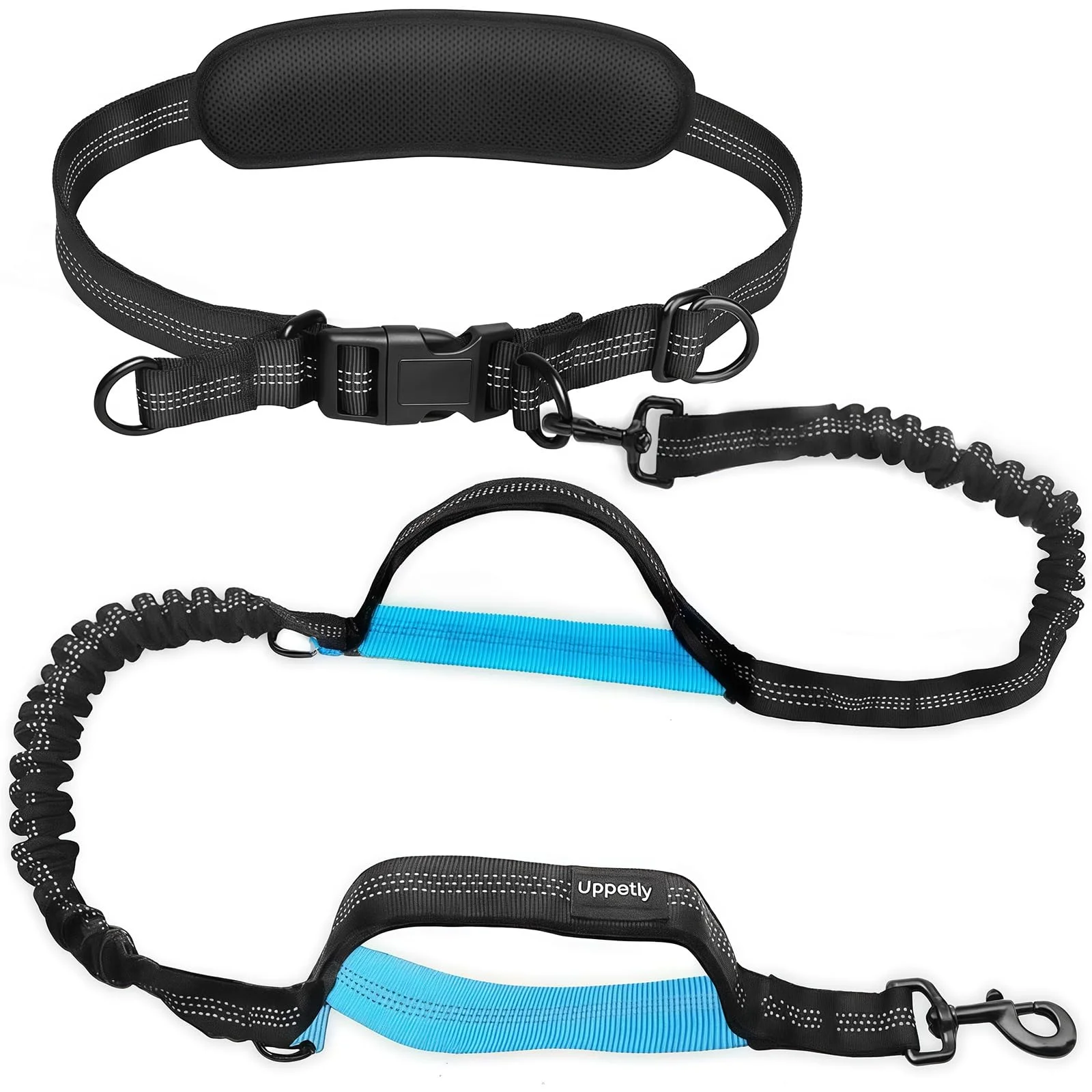 Uppetly Hands Free Dog Running Leash with Adjustable Waist Belt, Dual Handle Elastic Bungees Retractable Rope for Small