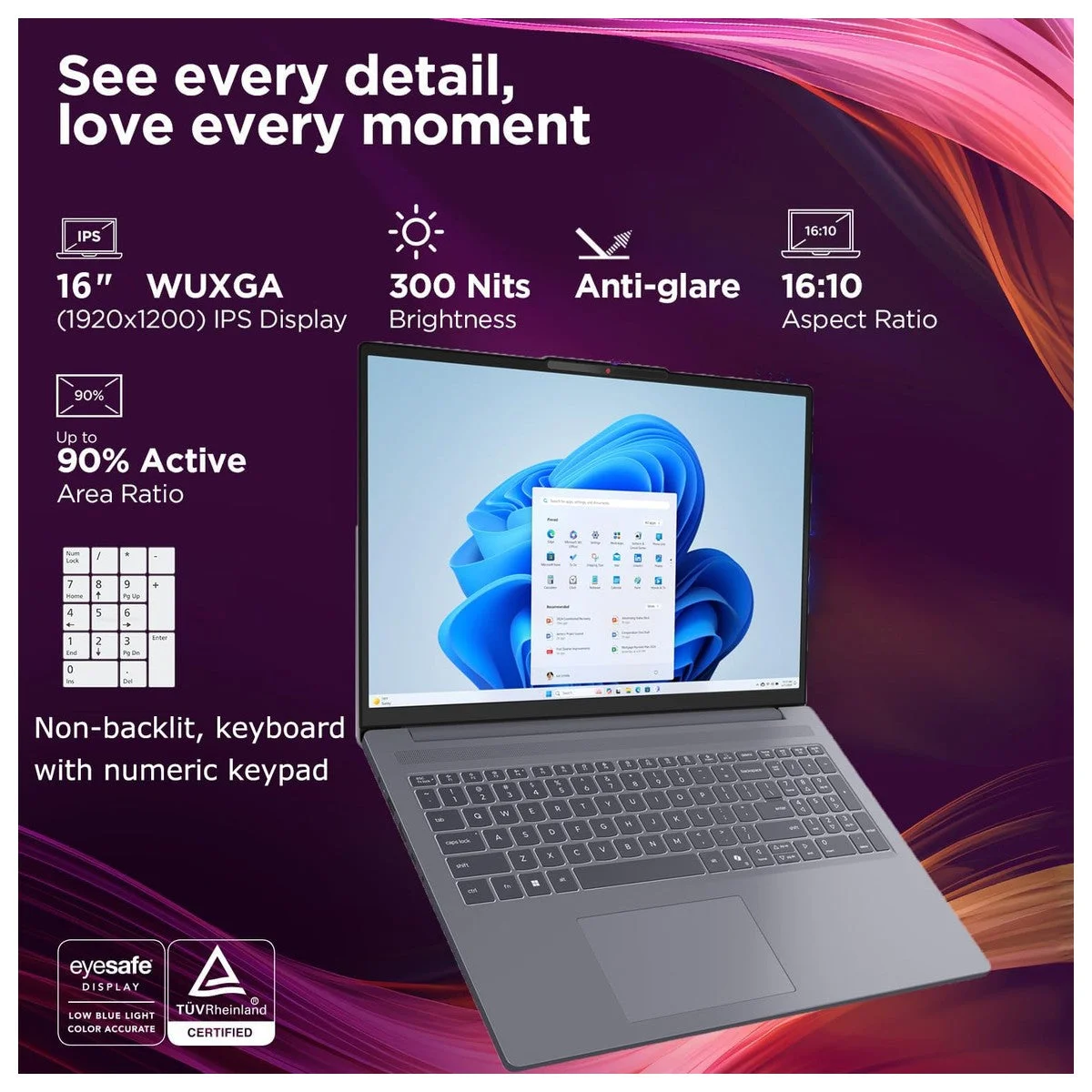 Lenovo IdeaPad Laptop, Intel Core I7, 16GB RAM, 1TB SSD, 16", Gris, Audio HD, Windows 11 Home