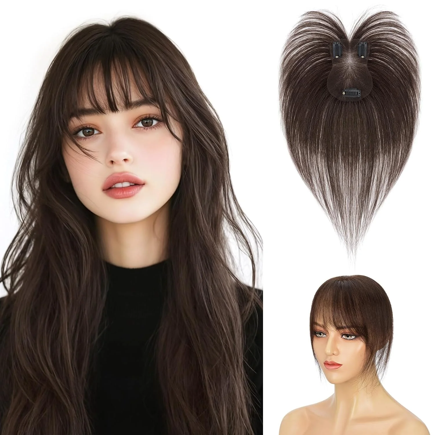 Flequillo Clip In Hairro Cabello Humano 14" Castaño Oscuro #02