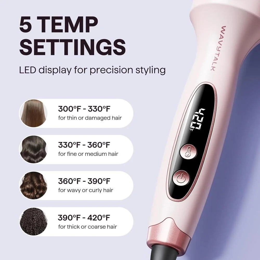 Cepillo térmico Wavytalk para estilos voluminosos con tecnología iónica y cerámica de turmalina, con 5 ajustes de temperatura