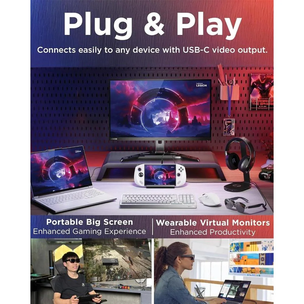 Lenovo Legion Glasses Gen 2 - Monitor Personal Portátil Micro-OLED FHD 120Hz para Juegos, Películas y Dispositivos USB-C
